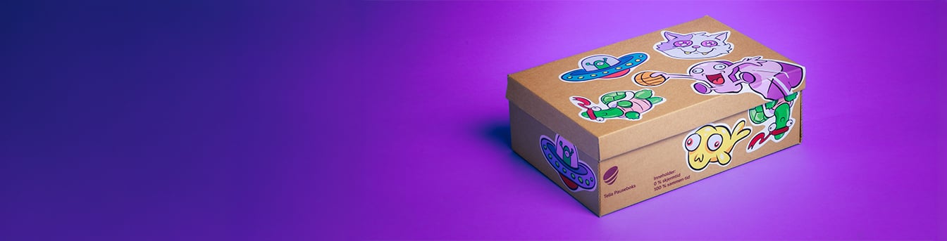 Telia Pauseboks med lilla bakgrunn